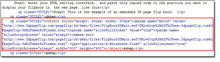 paste this copied code to the position you want to display your flipbook