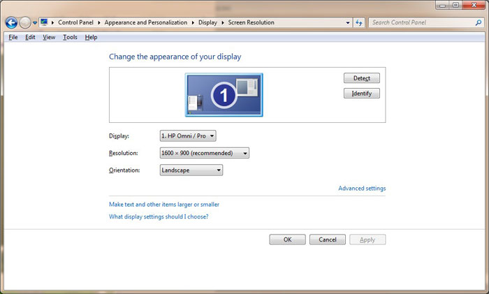 windows peripheral display setting