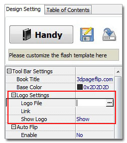 Display logo in Handy template of 3D page flip book