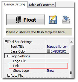 set link for logo of 3D page flip eBook