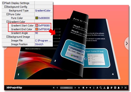 define gradient color for 3D page turning book background