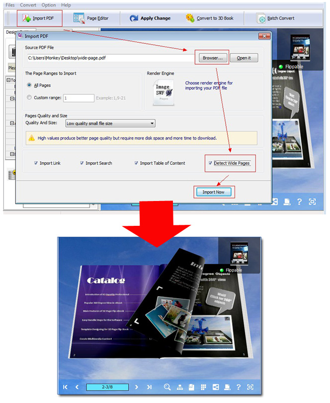 detect wide page in 3D eBook