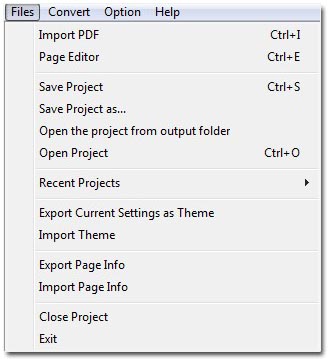 menu shortcut key for 3D page turning book