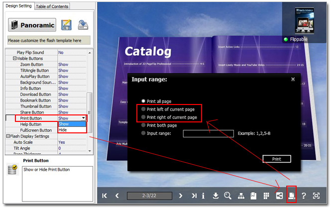 Print any current page of 3D Page Flip Book?