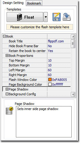 Design Setting interface of Free Online Flipping Book Publisher