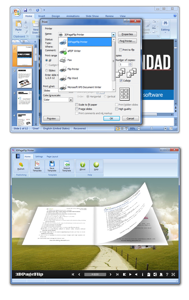 screenshots for FlipBook printer