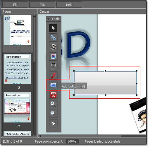 Click “Add button” from the floating tool bar and draw a button in your favorite place