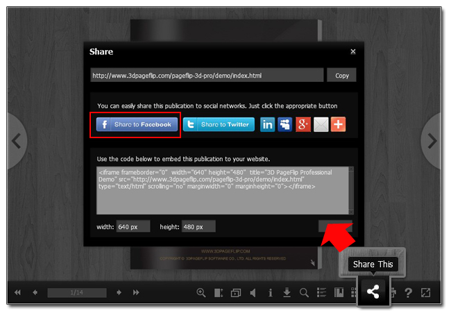 click "share button" on flipbook
