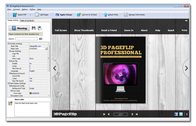 3D page flip book creator interface