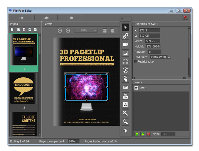 3D page flip book creator - page editor